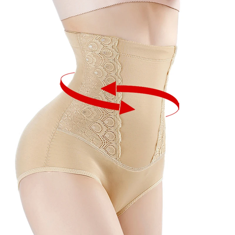 

High Waist Control Panties Women Body Shaping Embroidery Lace Panties Female Sexy Underwear Slim Shapewear Reducing Shapers