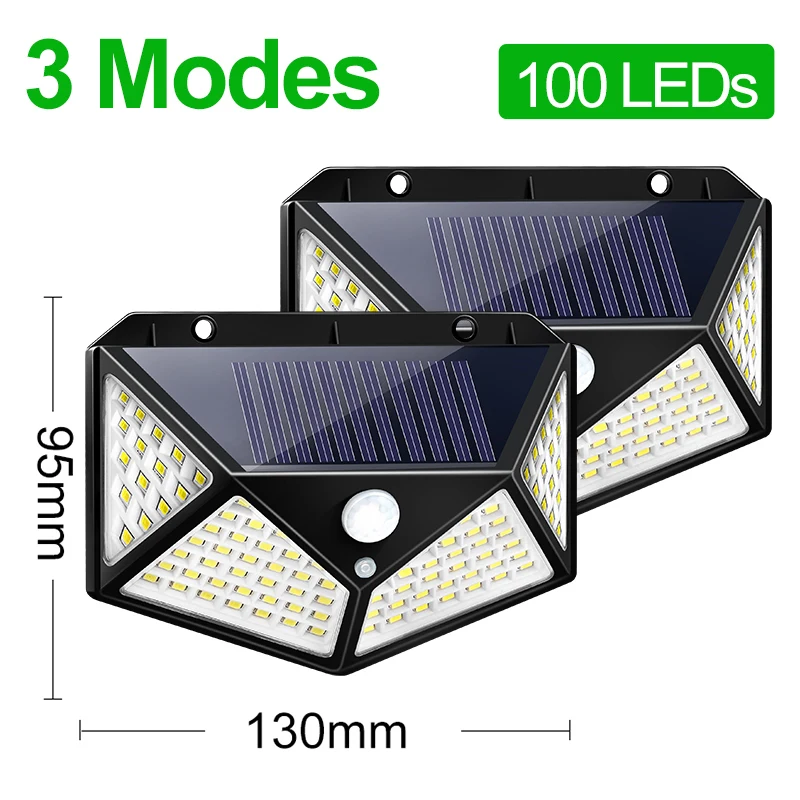 

NEW 100 LED Solar Light Outdoor Solar Lamp Powered Sunlight 3 Modes PIR Motion Sensor for Garden Decoration Wall Street
