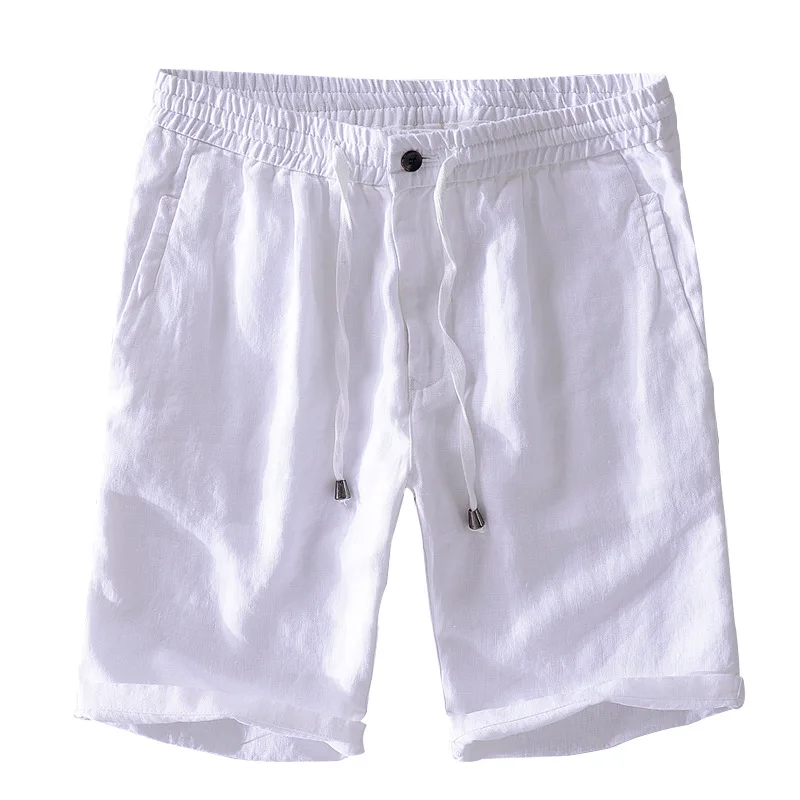

Men Summer New Fashion Japan Style Solid Color Elastic Waist Top Quality Linen Soft Breathable Bermuda Beach Holiday Slim Shorts