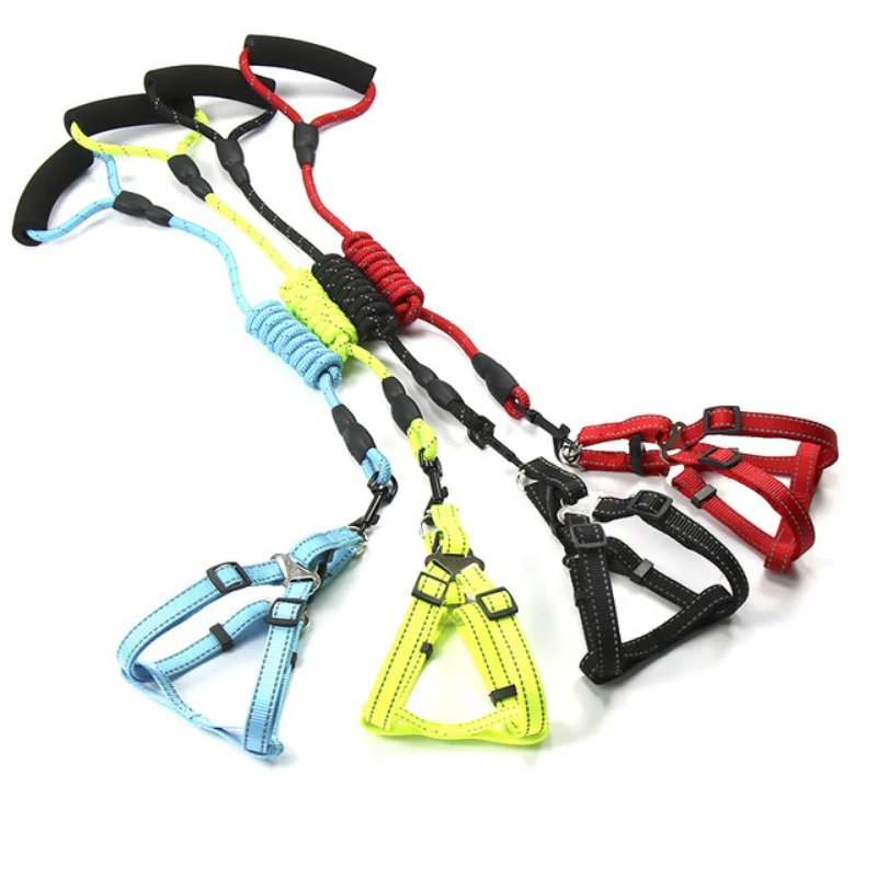 

Reflective Nylon Dog Harness Dog Leash Leads Pet Accessories with Padded Handle Adjustable Safety Puppy Vest For Animals