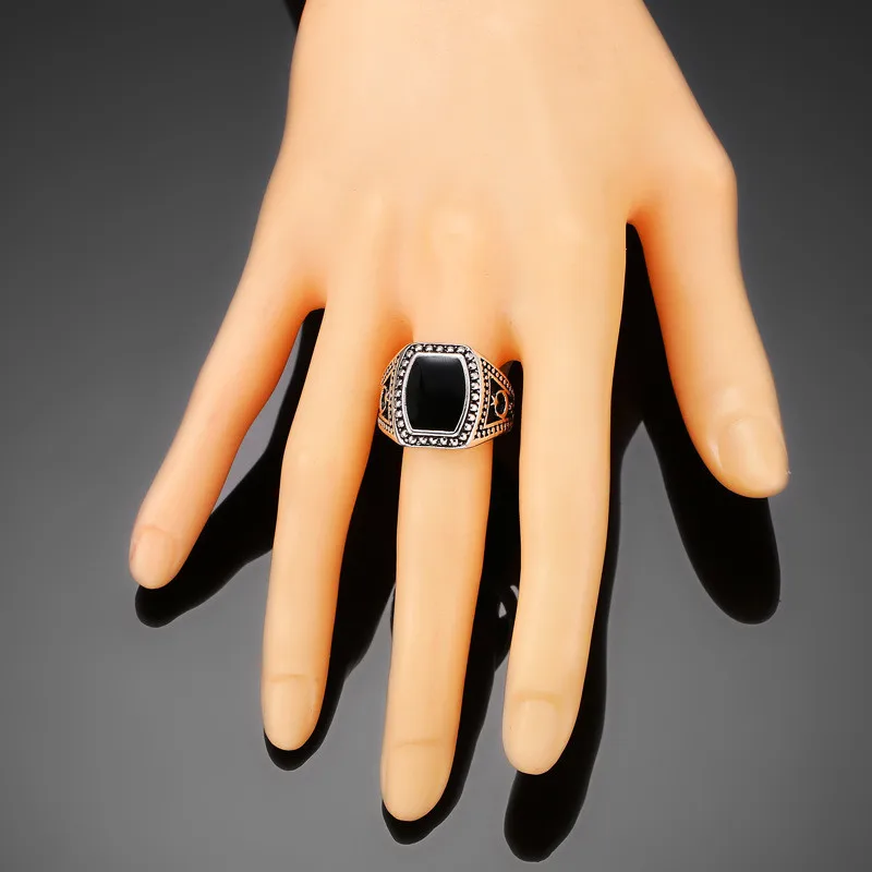Мужское кольцо с Луной и звездами Винтажное квадратным камнем в стиле хип-хоп |