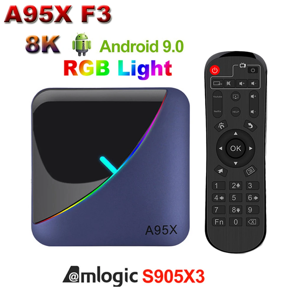 ТВ приставка A95X F3 8K RGB светильник Amlogic S905X3 Android 9 0 4 + 64 ГБ|ТВ-приставки и медиаплееры|