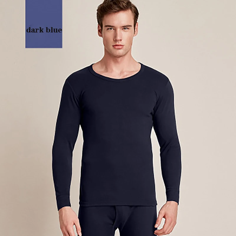 dark blue Зимние теплые мужские костюм новая однотонная одежда для мужчин; термобелье костюм с большой m-xxxl - Цвет: dark blue