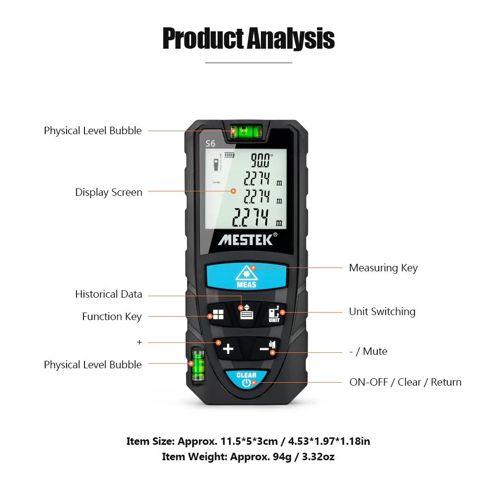 MESTEK Digital Laser Distance Meter 50M 70M 100M Rangefinder Trena Tape Range Finder Physical Level Bubbles Ruler | Инструменты