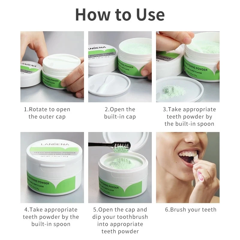 

LANBENA Teeth Whitening Powder Tangy Lemon Lime Hygiene Dental Tooth Cleaning Remove Tartar Safe Protect Bright Teeth Oral Care