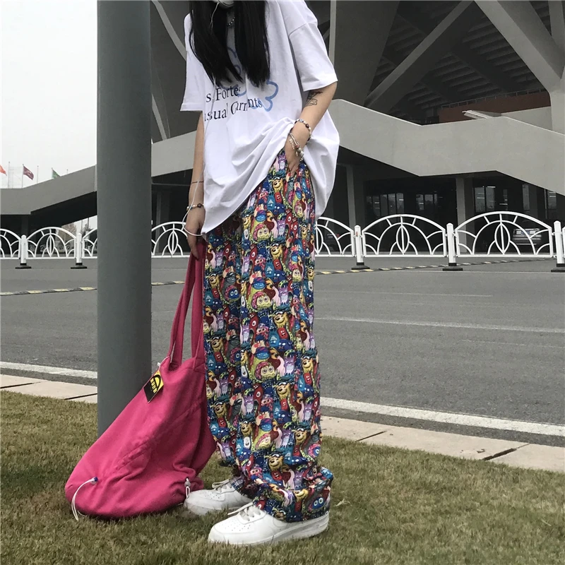 

Girls Anime Print Wide Leg Pants for 2021 Japan Fashion Trends Casual Clothing Women Hip Hop Streetwear Joggers Baggy Sweatpants