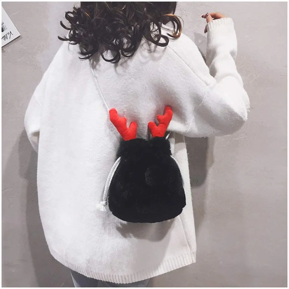 

Women Plush Cross-Body Bags Ladies Pack Christmas Elk Shaped Cartoon Doll Shoulder Portable Cute Winter Warm