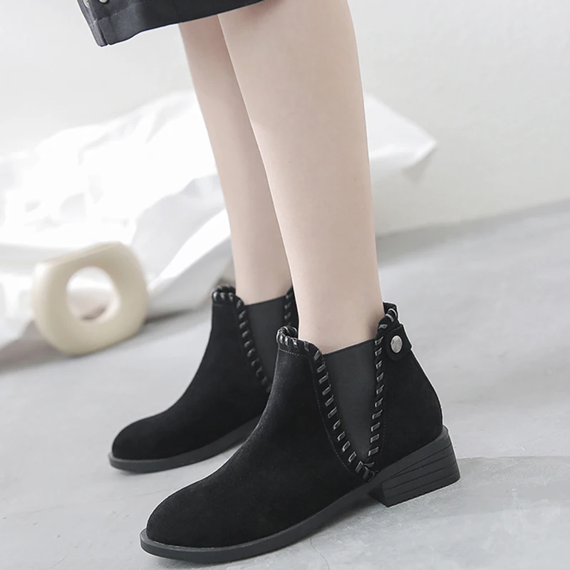 Женские демисезонные ботинки челси Черные ботильоны на массивном каблуке 2020 см без застежки J529 3 5|Женские