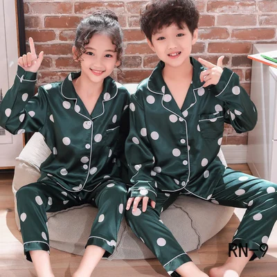 Весна 2020 шелковые Детские пижамы с длинным рукавом осенняя модная домашняя
