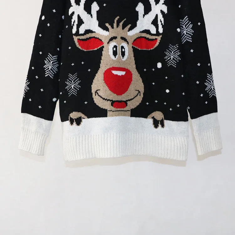 

Fannic Christmas Sweater Women 's Loose and Plus-size Long Sleeve Milu Deer Head Print Pullover Knitted Sweater