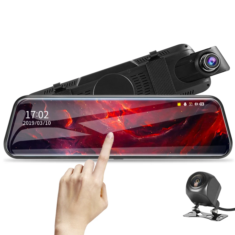 Willkey 1" сенсорный экран 1080P Автомобильный видеорегистратор Dash камера с двойным объективом авто камера видео рекордер зеркало заднего вида с реальной камерой обзора