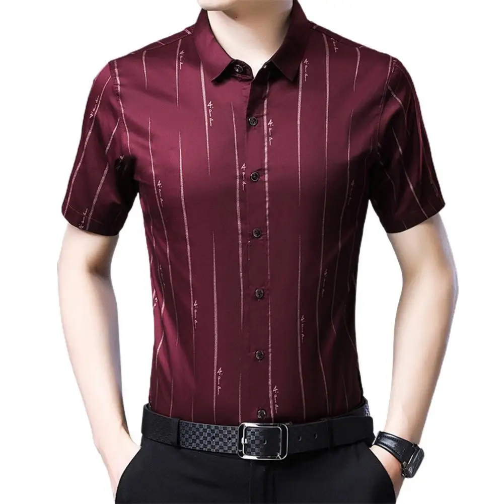 

Men Social Shirt Clothing Fashion Stripe Single-Breasted Summer Turn-down Collar Thin Shirts camisas de hombre рубашка мужская