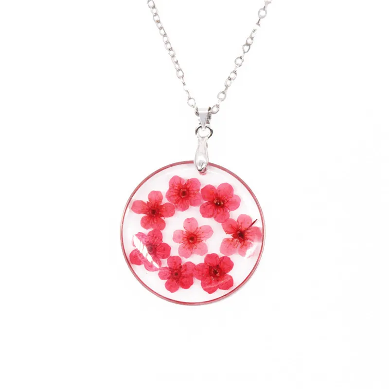 

Resin pendant necklace dry flower true flower Round Pendant Necklace stainless steel necklace suitable for women jewelry fashion