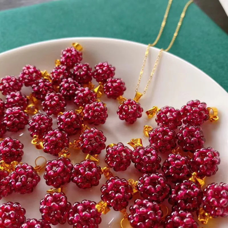 

New Natural Purple Tooth Black Garnet Hand-Woven Transfer Ball Pendant