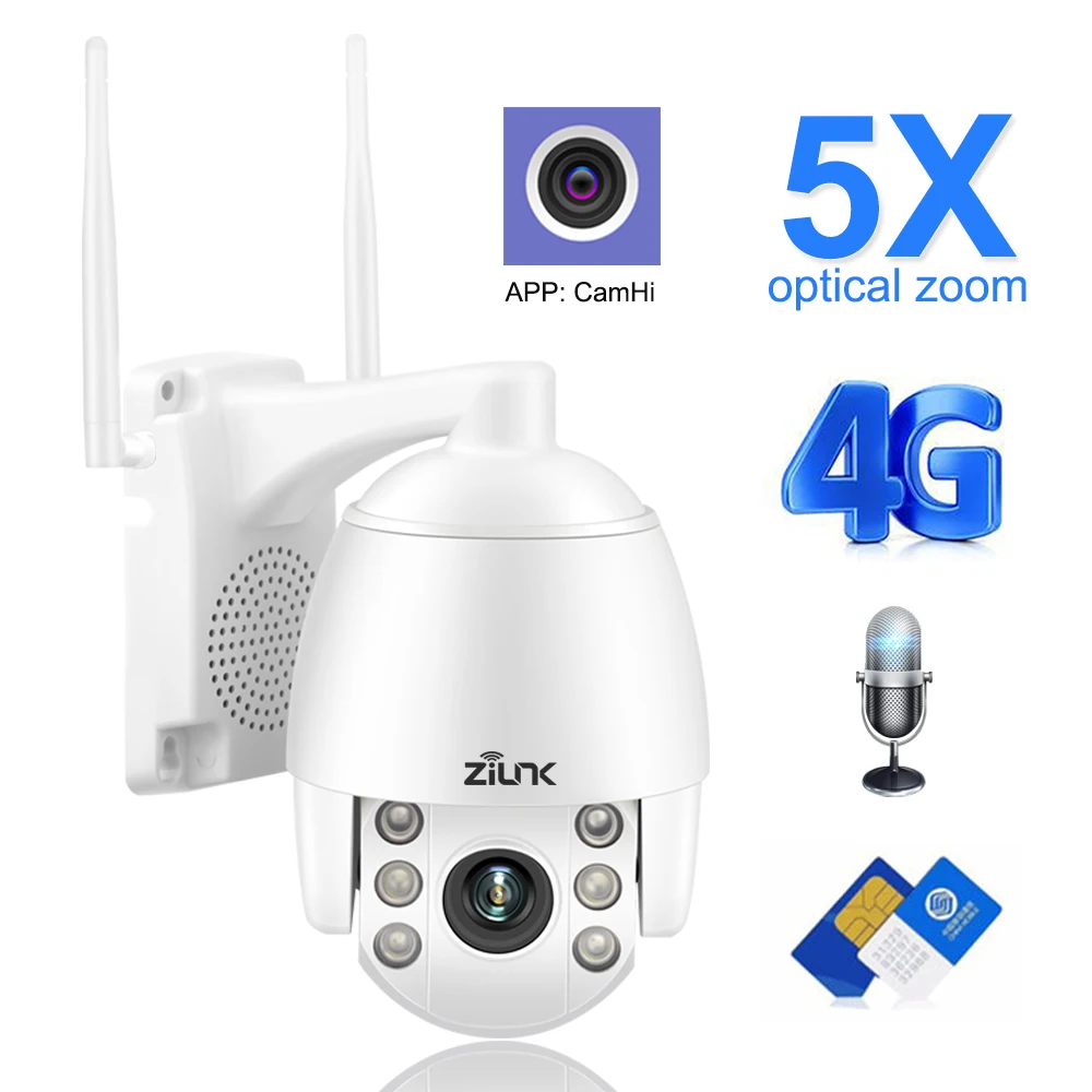 4G 3g wifi ip-камера 1080P 2MP двухсторонняя аудио PTZ 5X Zoom камера видеонаблюдения наружная Водонепроницаемая IR 60M P2P sim-карта GSM CamHi
