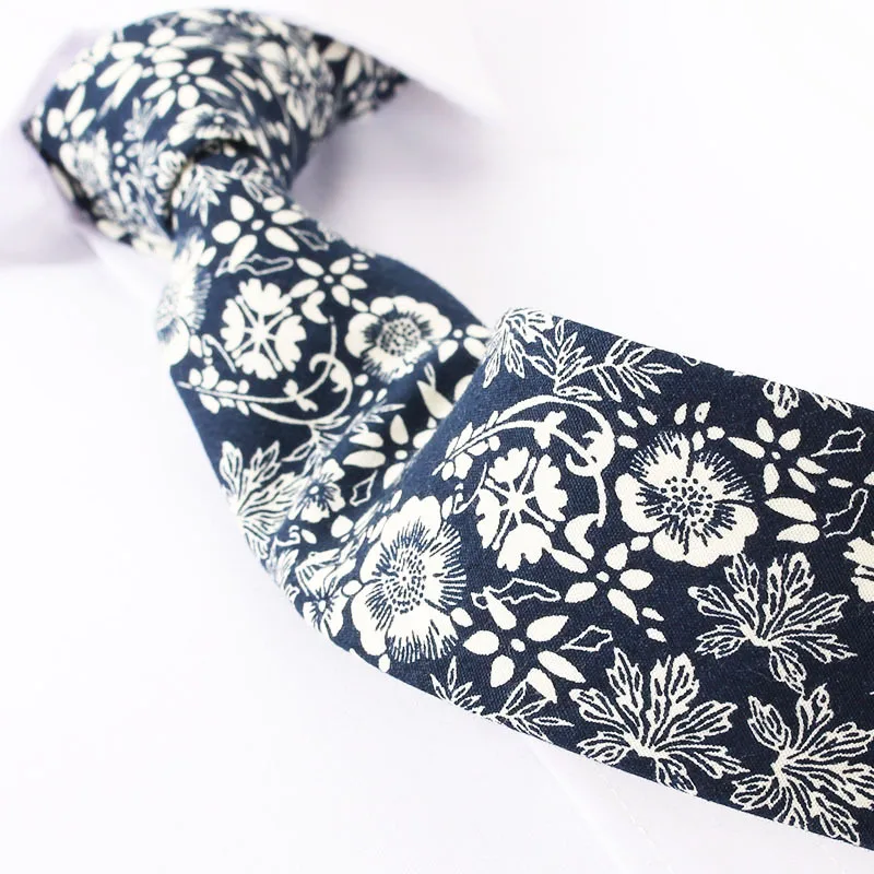 

6cm Floral Printed Slim Cotton Tie Fashion Mens Narrow Casual Tie Wedding Business Party Banquet Skinny Flower Tie