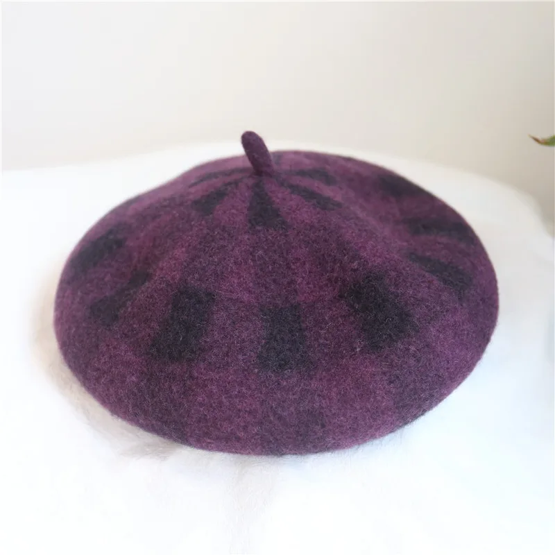 Dark Purple Dilidala, Зимний берет для женщин, утолщенный стереоскопический шерстяной берет в клетку, благородная шляпа художника, ретро дикая шапка, зимние шапки, берет - Цвет: Dark Purple
