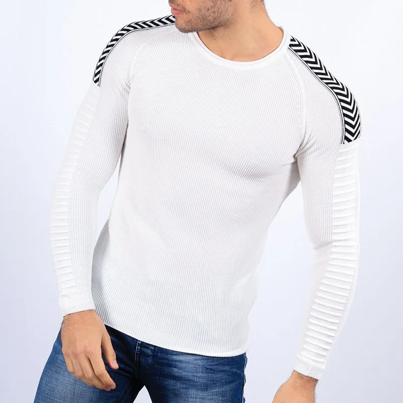 

Autumn Winter 2021 Knitted Sweater Men Men's Round Neck Crimped Sweater Pullovers Men Pull Homme M-3XL Striped Sweater