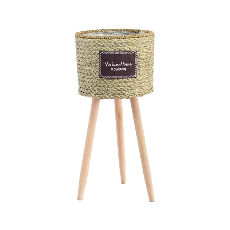 

Nordic Straw Laundry Picnic Storage Basket with Stand Handmade Flower Pot Plant Dropshipping
