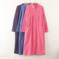 womens soft fleece cardigan super long nightdress keeps warm in winter nightgown bathrobe pocket