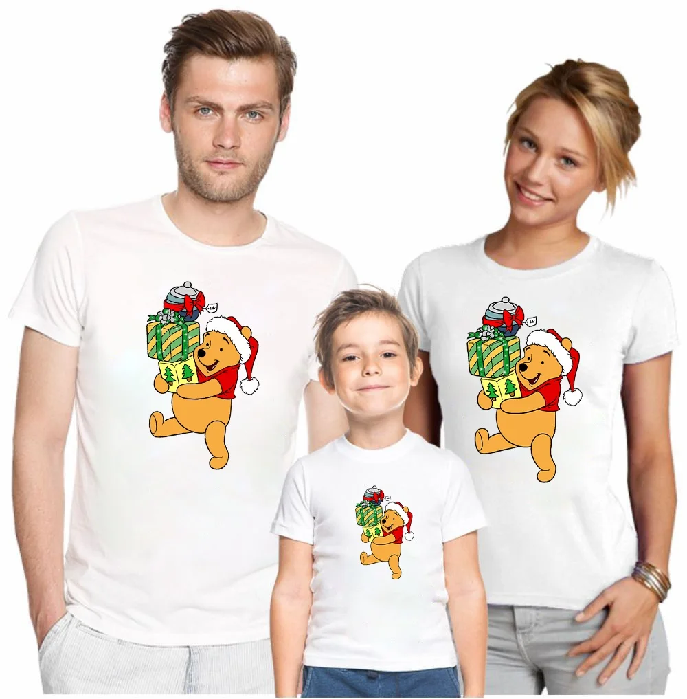 

Family Matching Clothes Fashion Disney Christmas T-shirt Daddy Mommy and Me Outfits Winnie the Pooh Print Winter Tees Xmas Tops