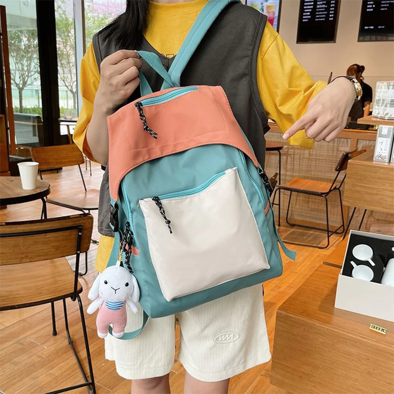 

Cute Preppy Style School Bag High Quality Nylon School Girl Backpack Women Causal Patchwork Bag Fashion Backpack for Men Bag