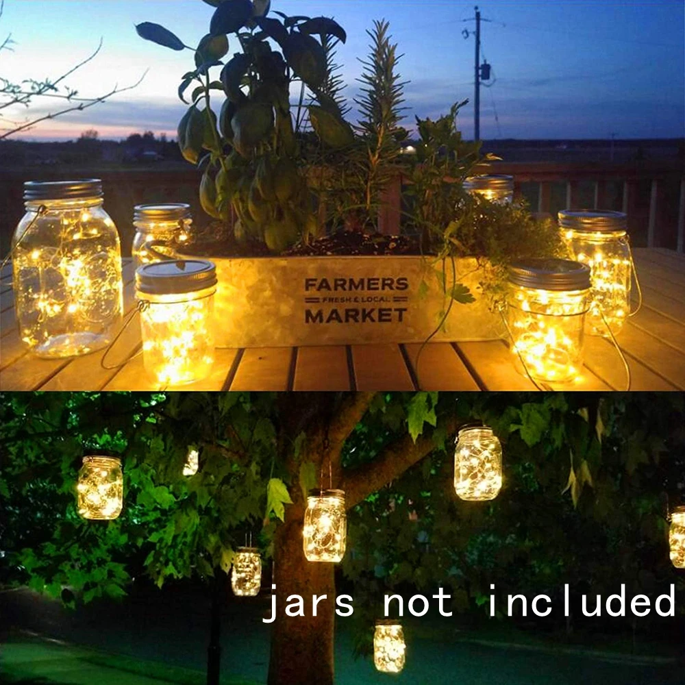 Солнечная банка Mason Jar с крышкой 3 шт. 20 светодиодов мерцающие водонепроницаемые