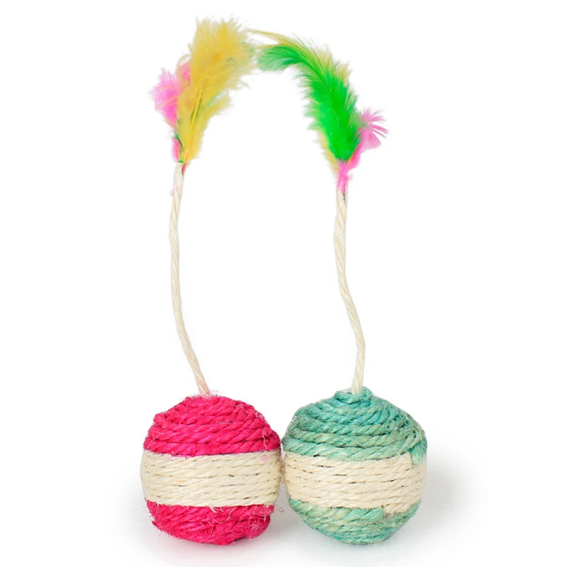 

Colorful Cat Teaser Toy Ball Interactive Creative Cat Chewing Ball Cat Sisal Balls Toy Pet Kitty Accessory Cat Toy Random Color