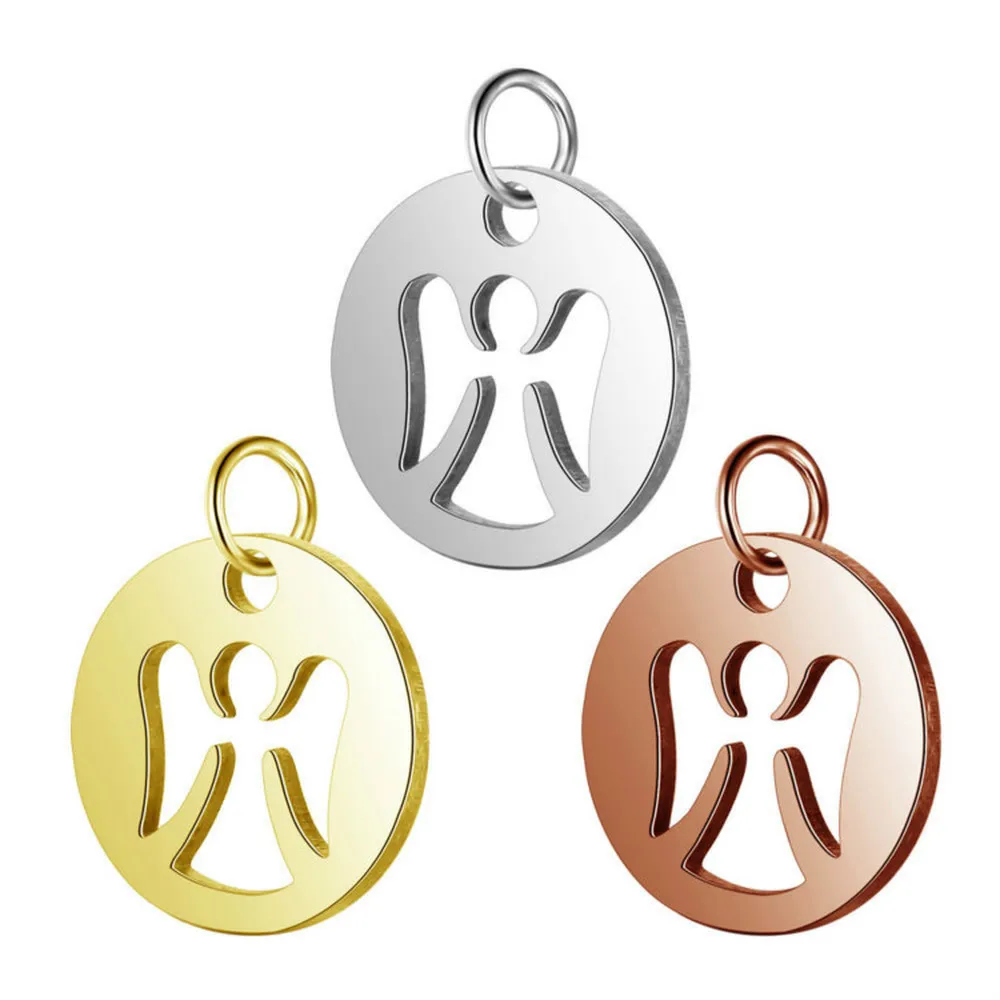 

5pc/bag Charms For Jewelry Making Stainless Steel Angel Pendant Laser DIY Jewelry Accessories Plated Necklace Pendant