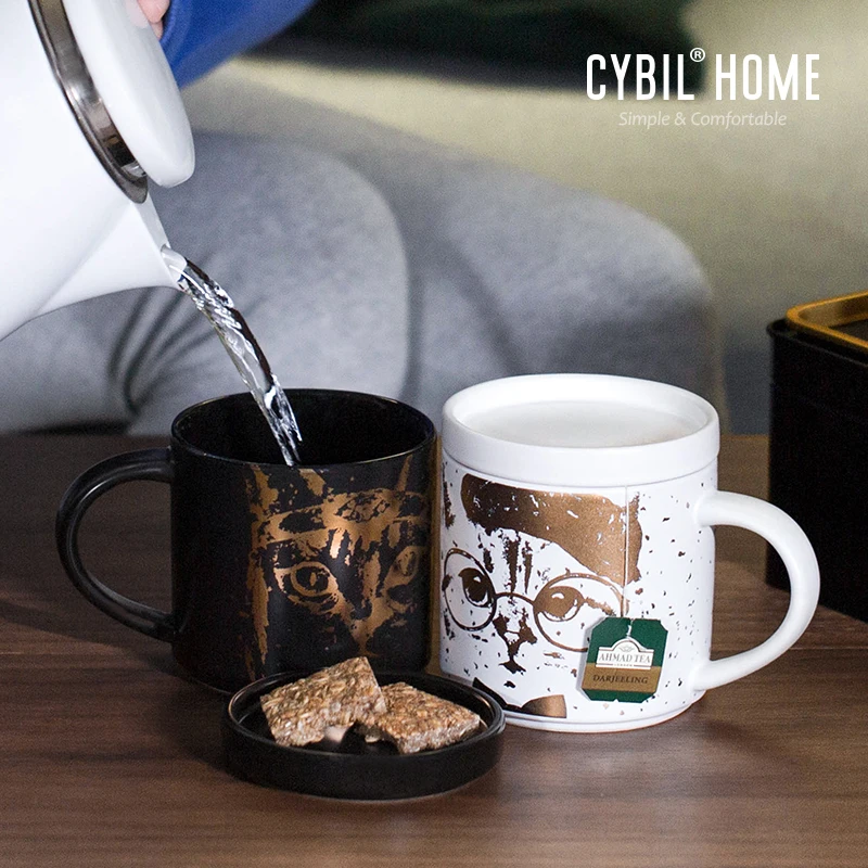 Кофейная кружка с изображениями животных пара ложка в коробке кошка керамика