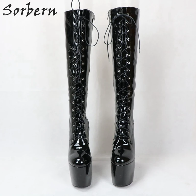 

Sorbern Custom Wide Calf Boots Women Knee High Wedge High Heels Platform Shoes Lace Up Size 15 Heels Punk Styles 2019 New