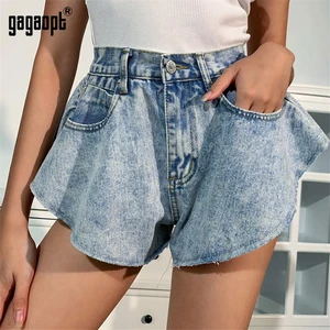 Gagaopt джинсовые шорты женские короткие джинсовые синие широкие брюки с эластичной талией винтажные шорты с высокой талией женские осенние