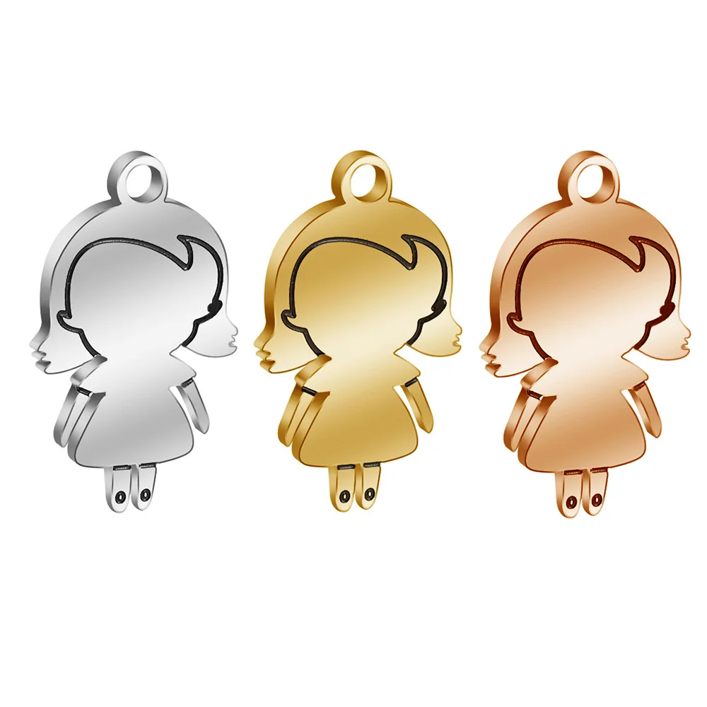 

Stainless Steel Boy And Girls Charm For Necklace Making Figure Pendant Creative Gifts Jewelry Accessories