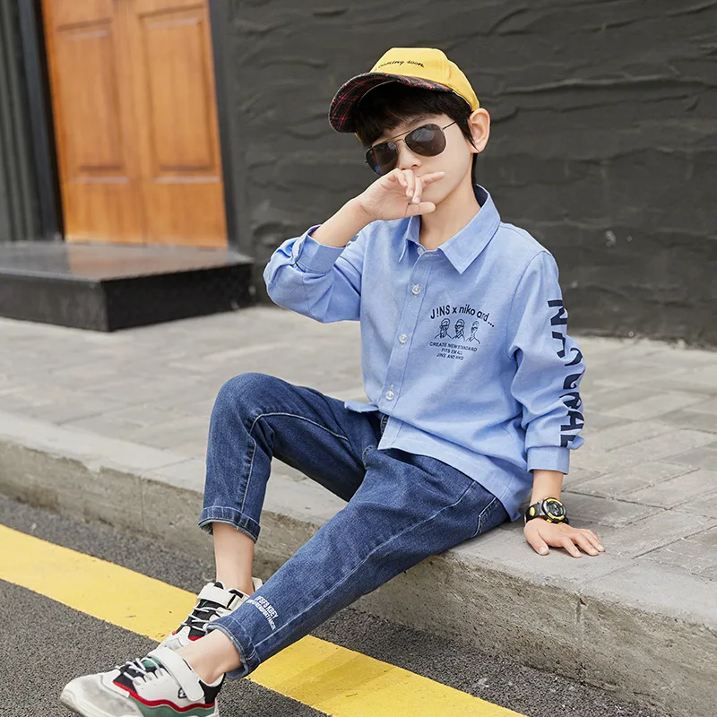 Рубашки с длинными рукавами для больших детей от 3 до 13 лет рубашка воротником