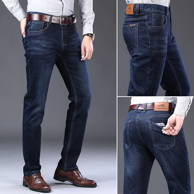 Xuan sheng straight men's jeans stretch blue black casual streetwear thick men's pants original business comfortable jeans