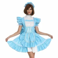 hot selling sissy girl maid pvc lockable baby blue dress role play costume customization