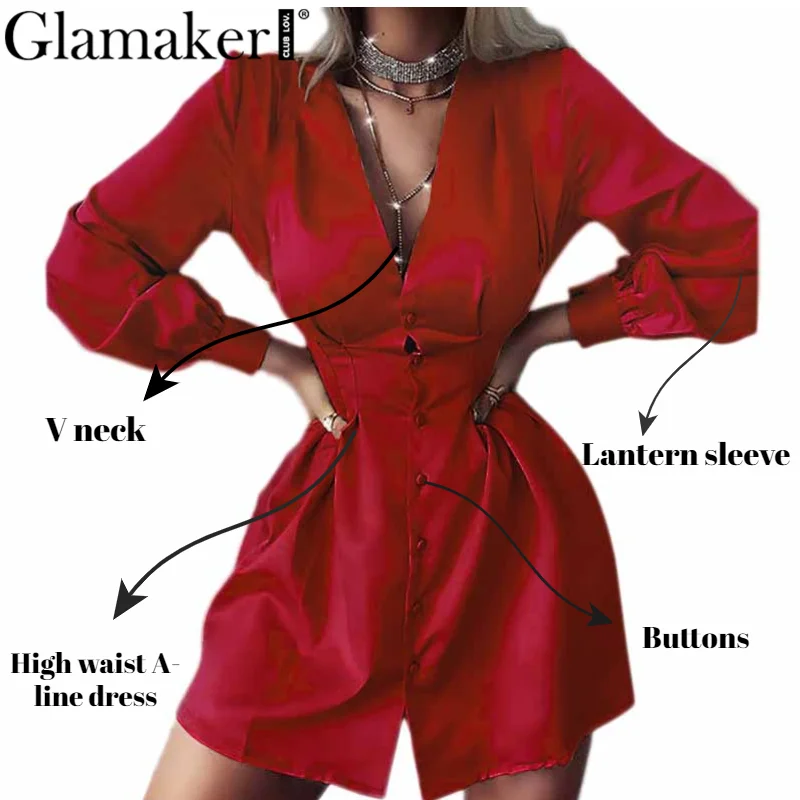 Женское офисное платье-трапеция Glamaker красное короткое платье с длинным