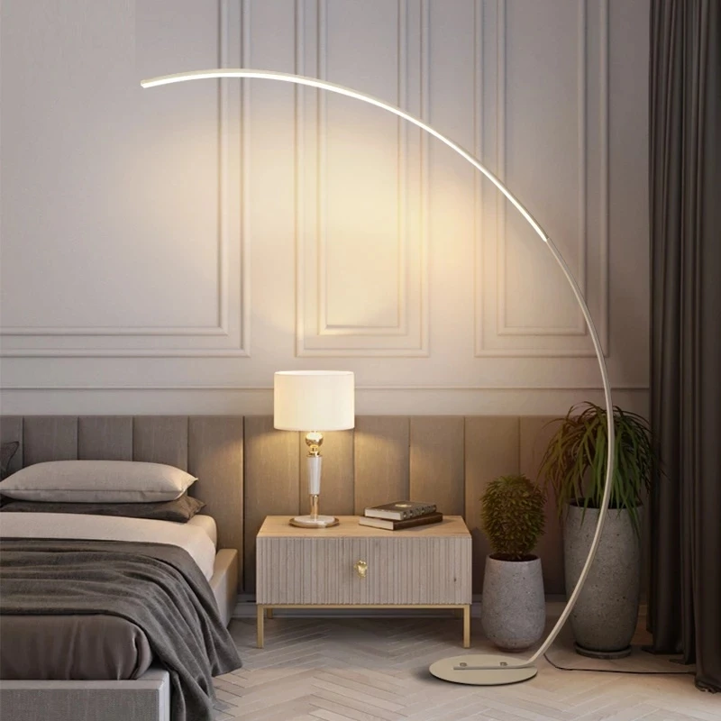 New simple fishing arc floor lamp living room three-color light bedroom bedside led black and white | Освещение