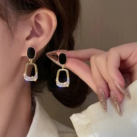 new korean enamel geometrical earrings for women shiny rhinestone zircon heart bow flower tassel earring party wedding jewelry