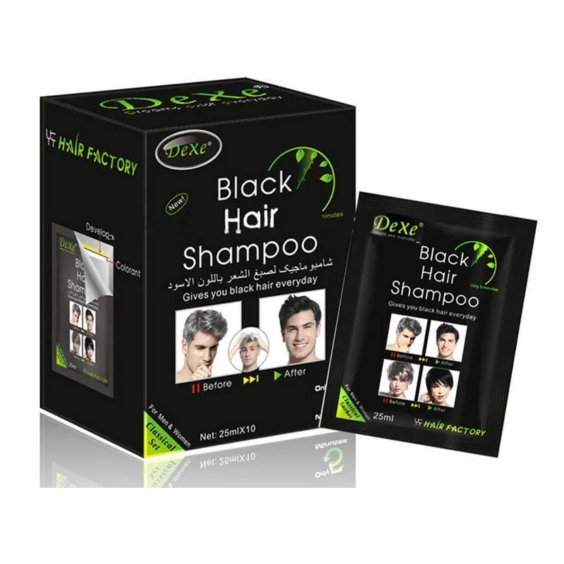 

10pcs Black Dexe Hair Shampoo Hair Color Only 5 Minutes White Become Black Fast Hair Dye 25ml for Men & Women Hair Care