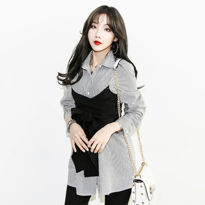 Женский топ с длинным рукавом дизайнерский в полоску и бантом корейский стиль