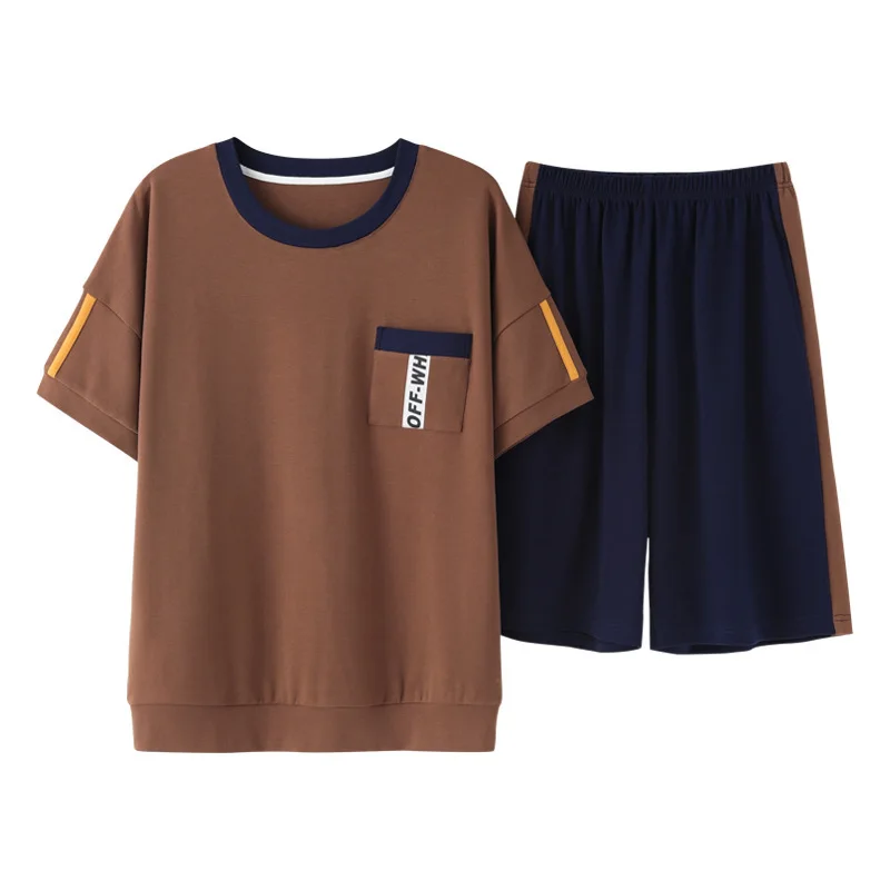 Пижамный комплект Мужской Хлопковый свободной одежды для сна с коротким рукавом