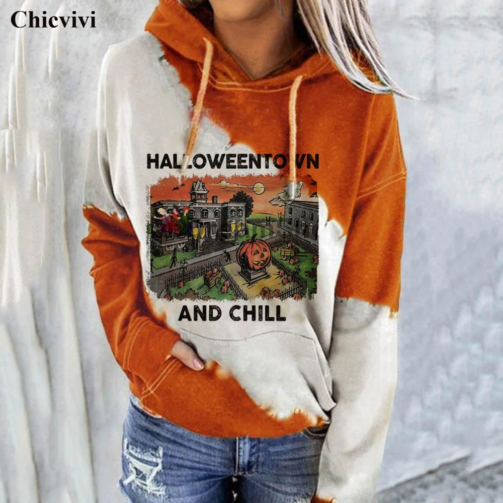 

2021 Halloween Cartoon Women Hoodies Plus Size Loose Casual Woman Autumn Sweatshirts with Pocket Ladies Pullover Tops