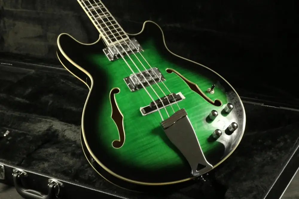 Качественный полый корпус 4 струны электрогитары зеленый вспыхнутый клен