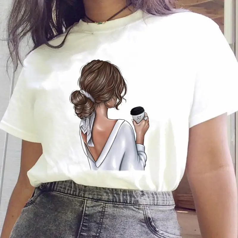 

Женская футболка с графическим принтом кофе, женский топ с принтом Love, модная футболка, Женская трендовая футболка с коротким рукавом, одежд...