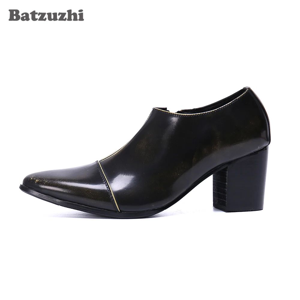 

Batzuzhi 7cm High Heel Leather Ankle Boots Men Pointed Toe Slip on Botas Hombre Party and Wedding Boots Men Bota Masculina!