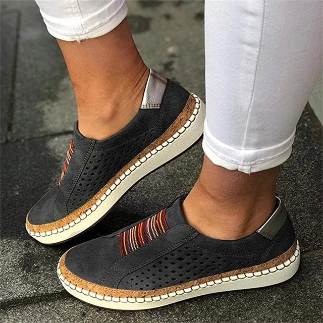 

Women's Shoes Casual Slip-On Hollow Out Striped Breathable Elastic Band Female Shoes Retro Shallow Casual Flats Women's Sneakers
