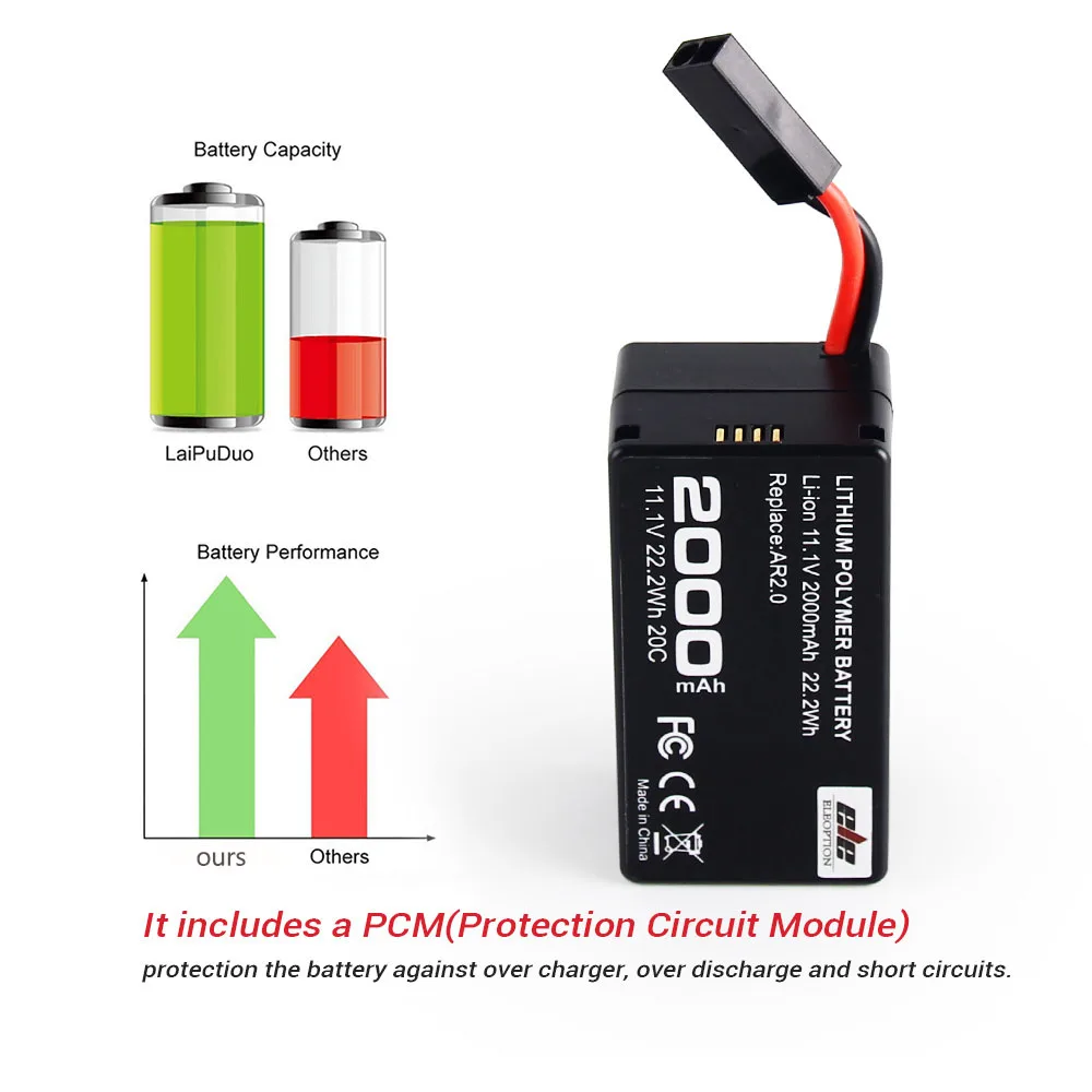 ELEOPTION 3 шт 2000mAh 11 1 V мощный литий полимерный аккумулятор для Parrot AR.Drone 2 0 Quadcopter Upgrade