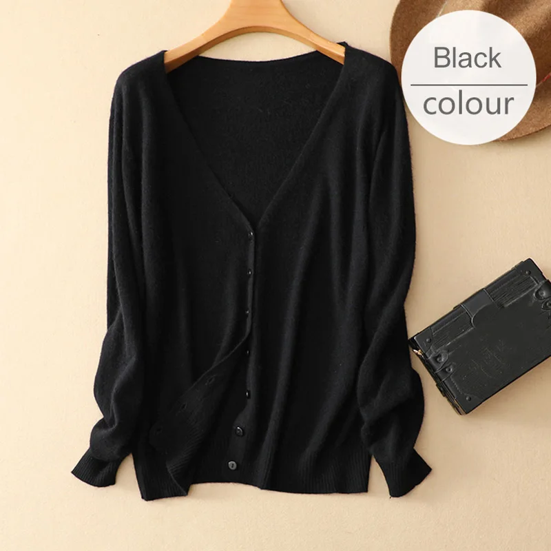 V-neck Black Однобортный Для женщин свитер вязаный тонкий кардиган с круглым вырезом с длинным рукавом женские кардиганы Демисезонный женские топы - Цвет: V-neck Black