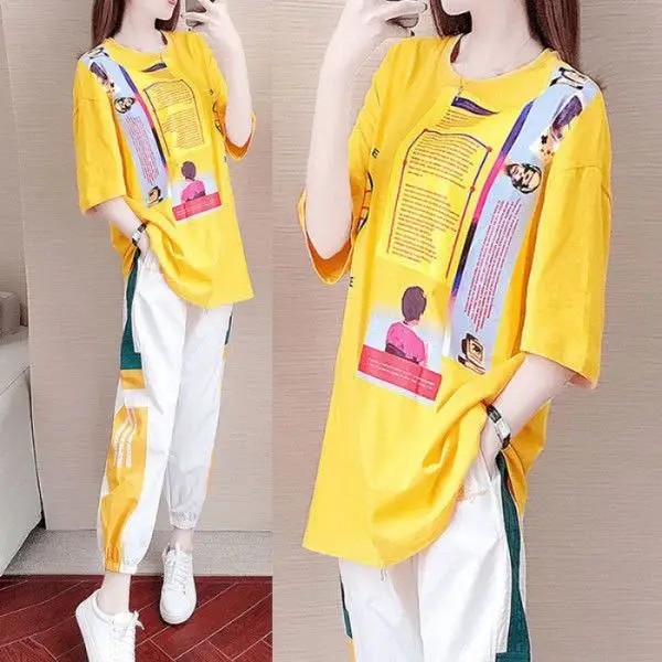 

Casual Sports Suit Women's Summer New Style Fashion Slim Korean Version of The Hong Kong Flavor Trousers Two-piece Suit